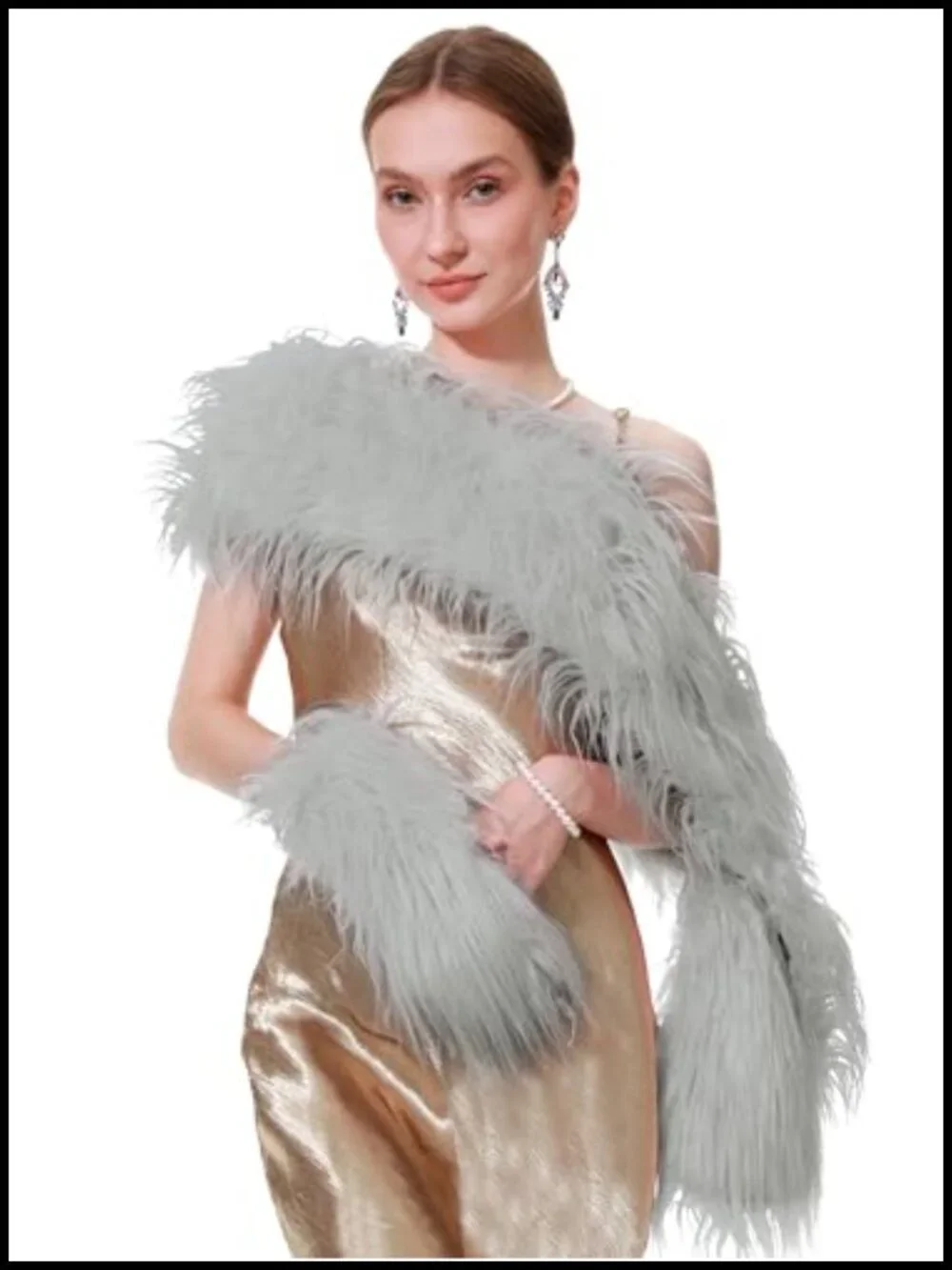 Faux Fur Shawl Collar Scarf Wrap for Evening Bridal Wedding Cape with Glove